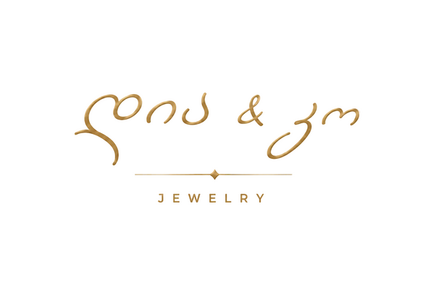 Jewelry brand logo with 'sons & sons jewelry' text on a beige background